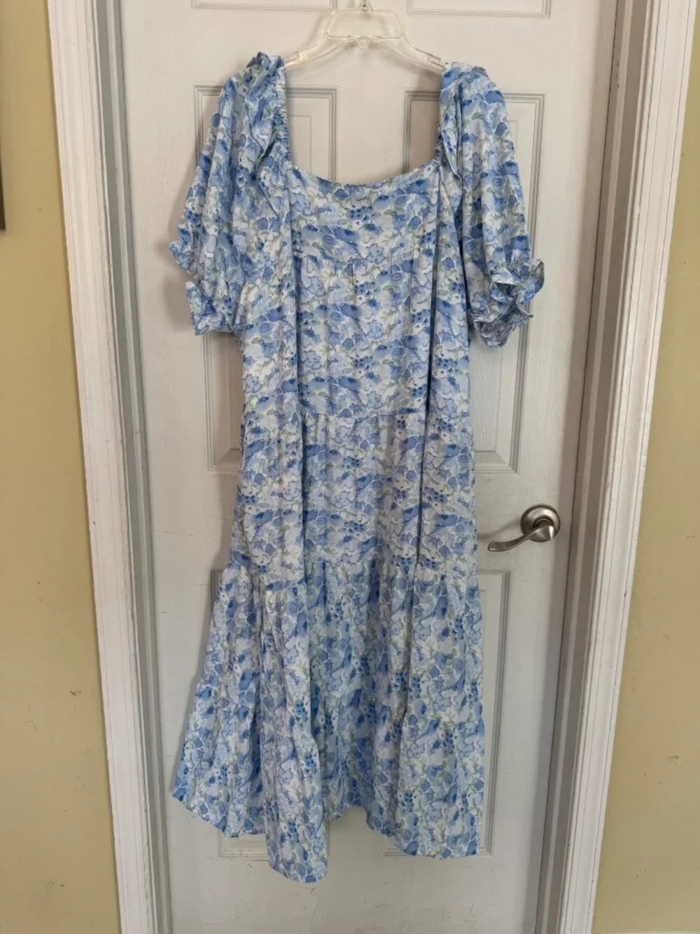 Hayden Blue Floral Dress Midi Ruffle Puffy Balloon Sleeve Watercolor Pocket 2XL - Picture 10 of 13